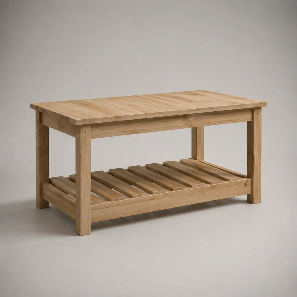 Tavolo da giardino rettangolare in legno effetto rovere chiaro con ripiano inferiore a doghe 180x90x75 cm