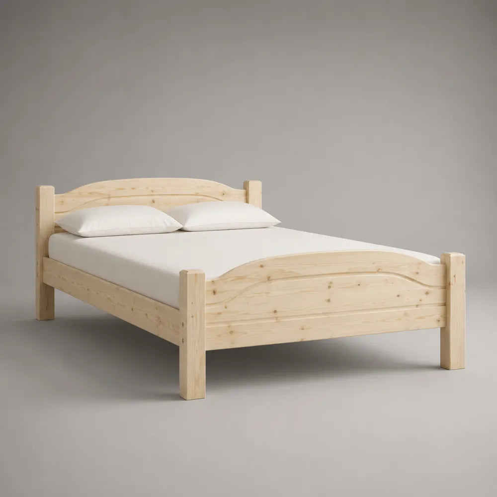 Letto matrimoniale 160x200 cm in legno massello di pino naturale con testiera e pediera sagomate