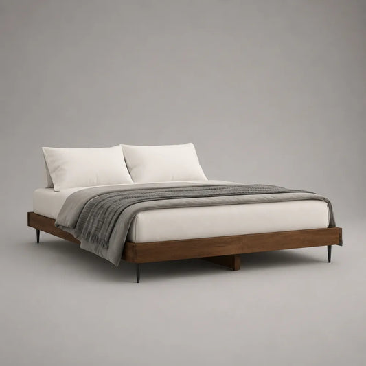 Letto matrimoniale in MDF effetto noce marrone 160 x 200 cm con struttura rettangolare e piedini neri