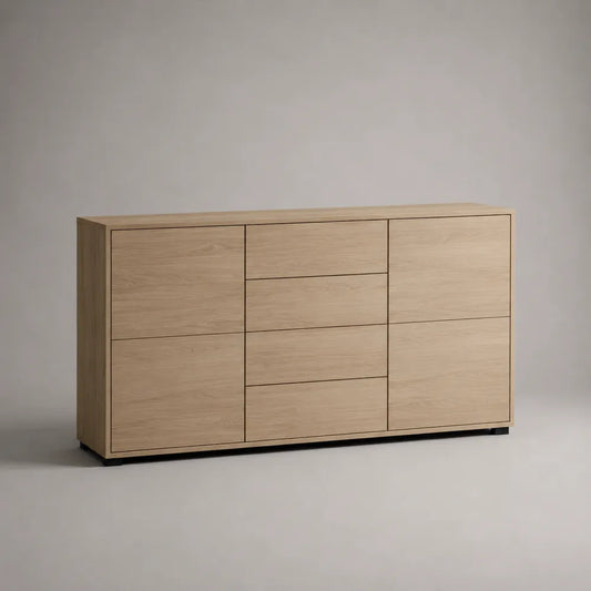 Credenza da sala da pranzo in MDF effetto rovere chiaro con 3 ante 3 cassetti 180x40x80 cm