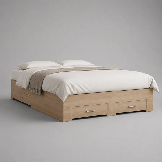Letto matrimoniale contenitore in MDF effetto rovere chiaro 160x200 cm con cassetti struttura rettangolare