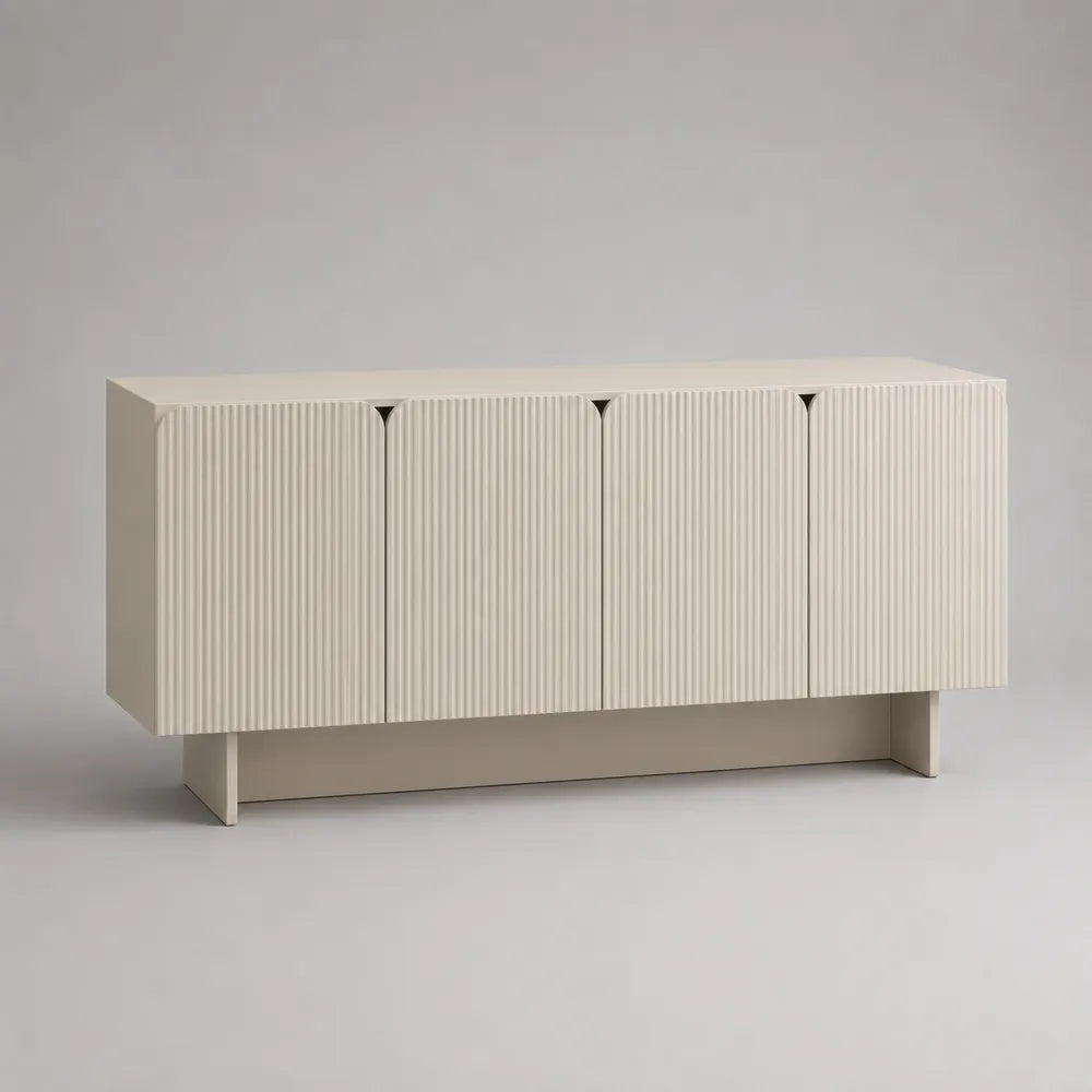 Credenza da sala in MDF bianco con ante battenti e finitura scanalata 180 x 40 x 75 cm