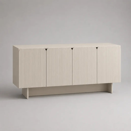 Credenza da sala in MDF bianco con ante battenti e finitura scanalata 180 x 40 x 75 cm