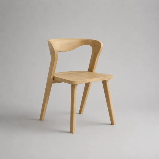 Sedia da pranzo in legno massello naturale con schienale curvo e seduta rigida 52 x 55 x 82 cm